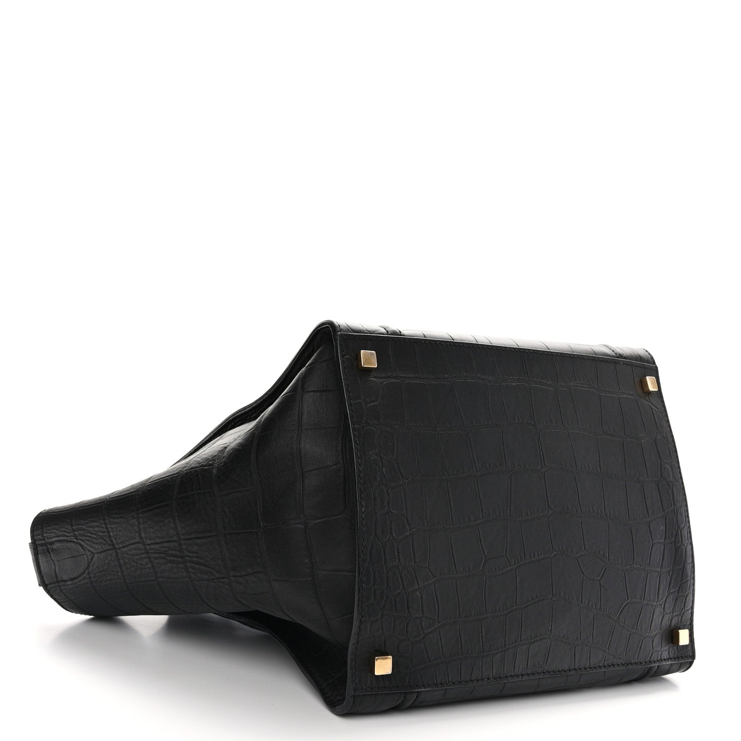 Celine Crocodile Embossed Calfskin Medium Phantom Luggage Black 4 of 10