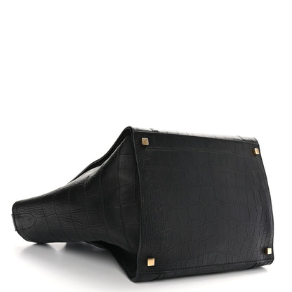 Celine Crocodile Embossed Calfskin Medium Phantom Luggage Black 4 of 10