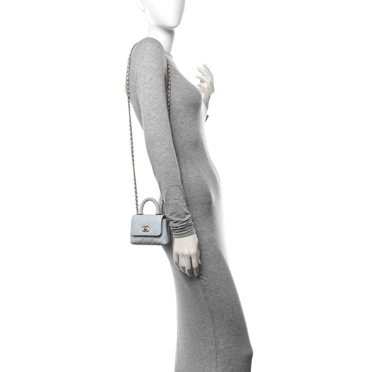 Caviar Quilted Nano Coco Handle Clutch With Chain Light Blue