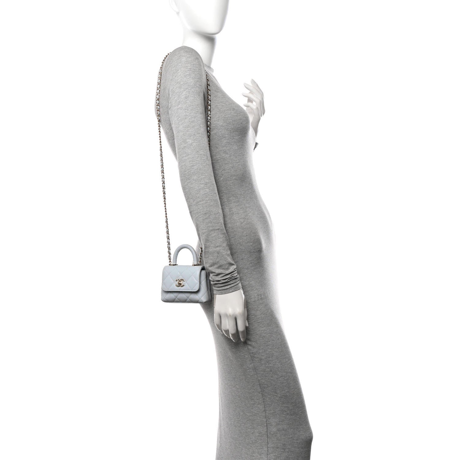 Chanel Caviar Quilted Nano Coco Handle Clutch With Chain Light Blue 2 of 11