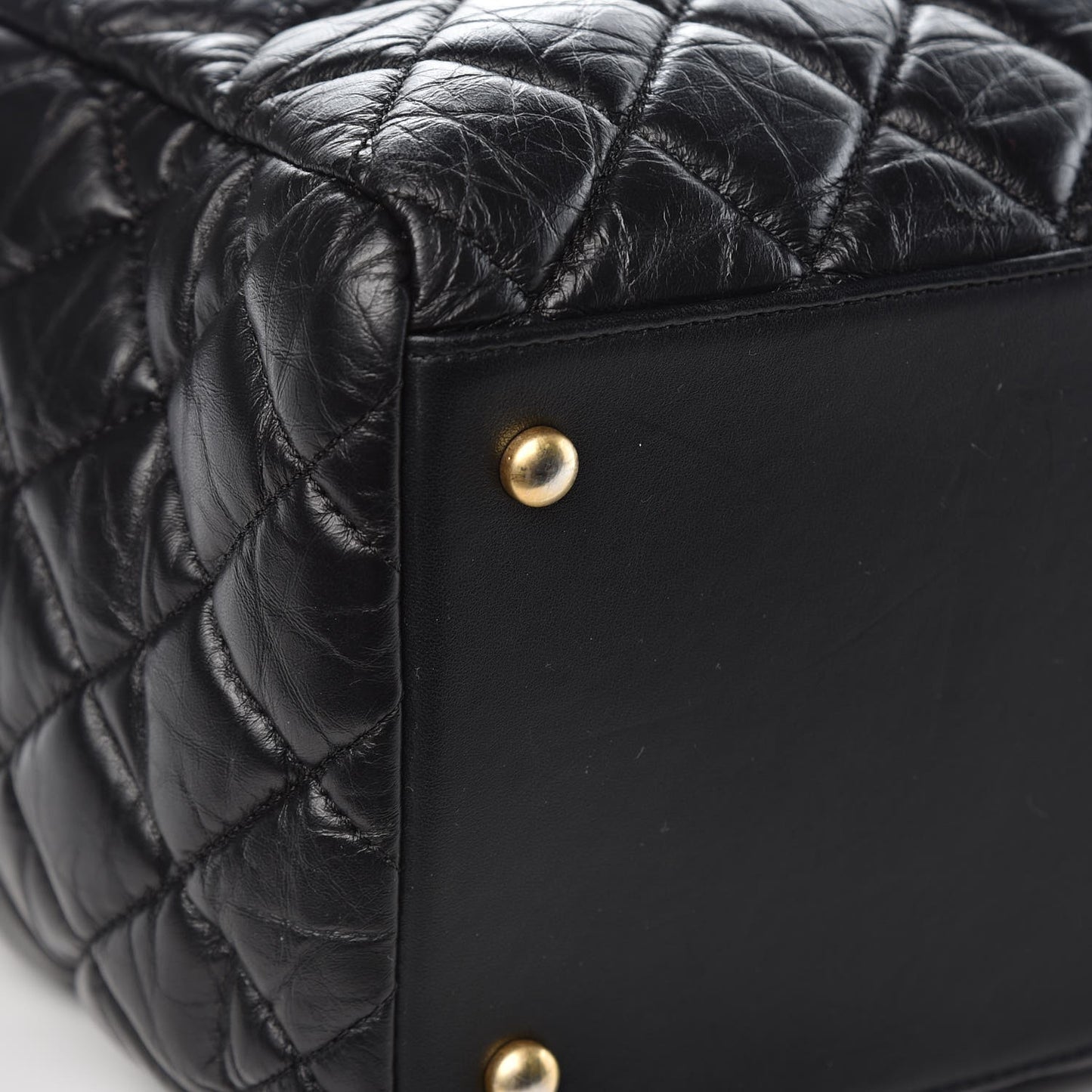 Aged Calfskin Quilted Large Coco Handle Shopping Tote Black