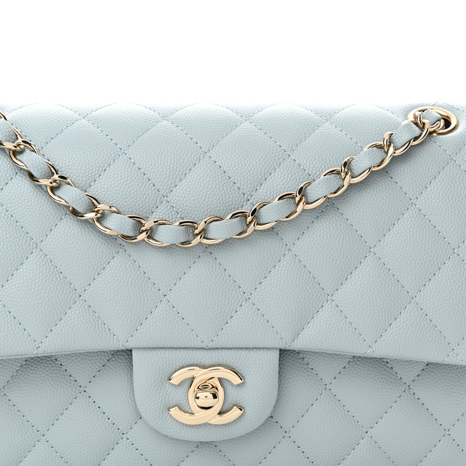 Chanel Caviar Quilted Medium Double Flap Light Blue 8 of 11