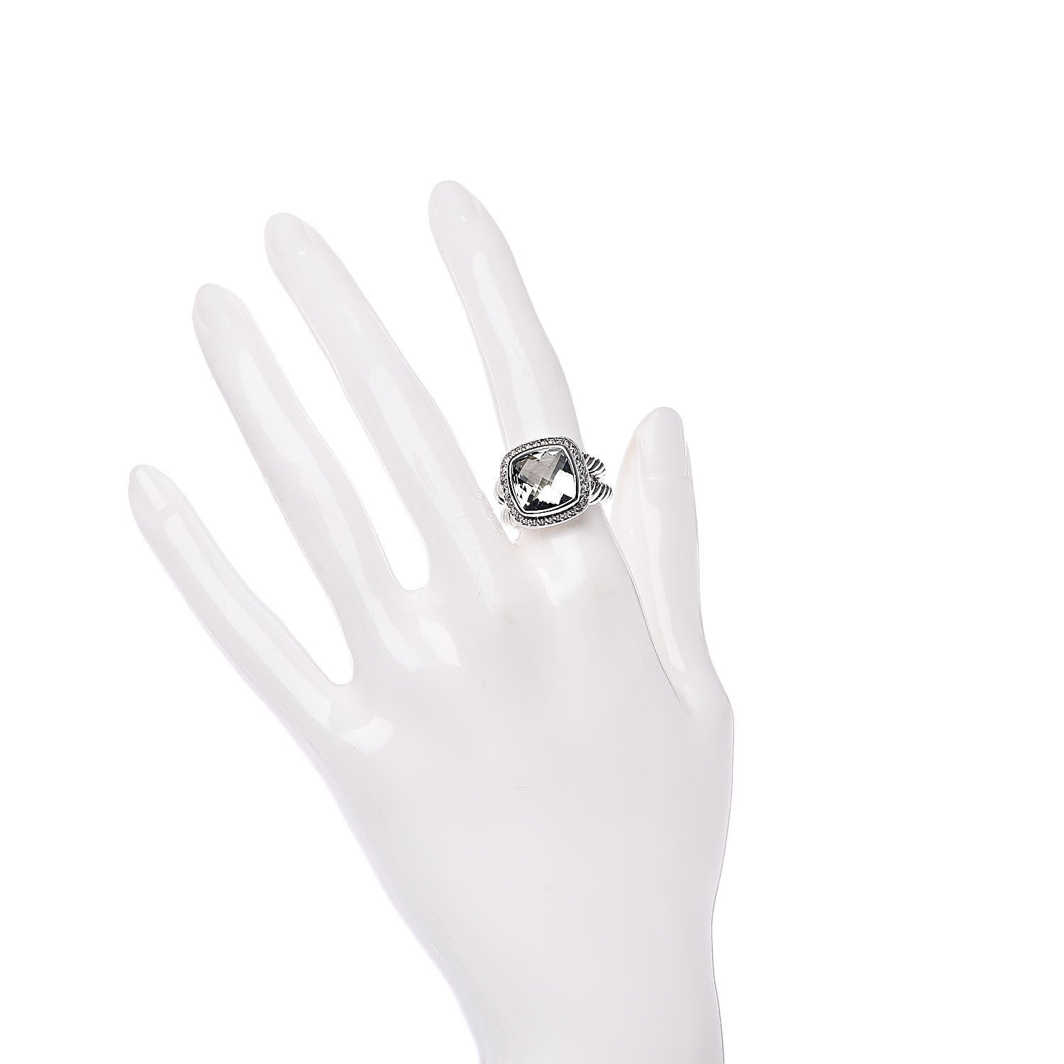 David Yurman Sterling Silver Diamond Prasiolite 11mm Albion Ring 52 6 2 of 5
