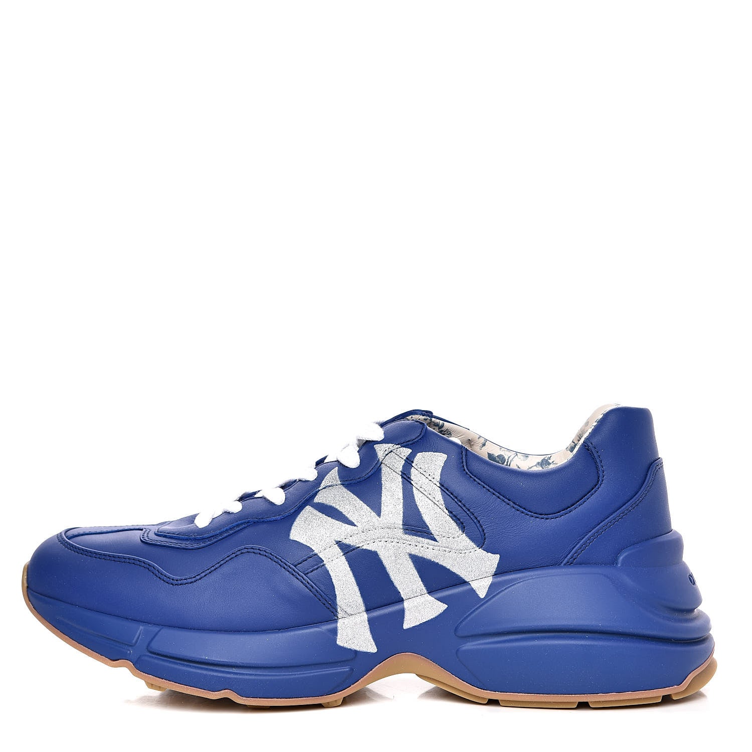 Gucci X MLB Calfskin NY Yankees Mens Rhyton Sneakers 8 Electric Blue 1 of 9