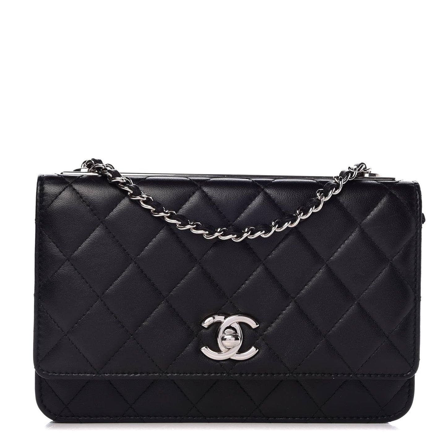 Lambskin Quilted Trendy CC Wallet On Chain WOC Black