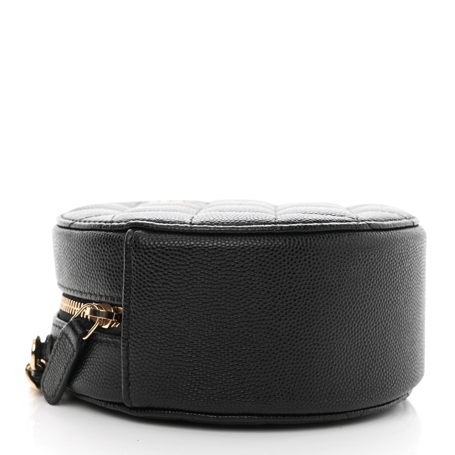 Caviar Quilted Round Clutch With Chain Black
