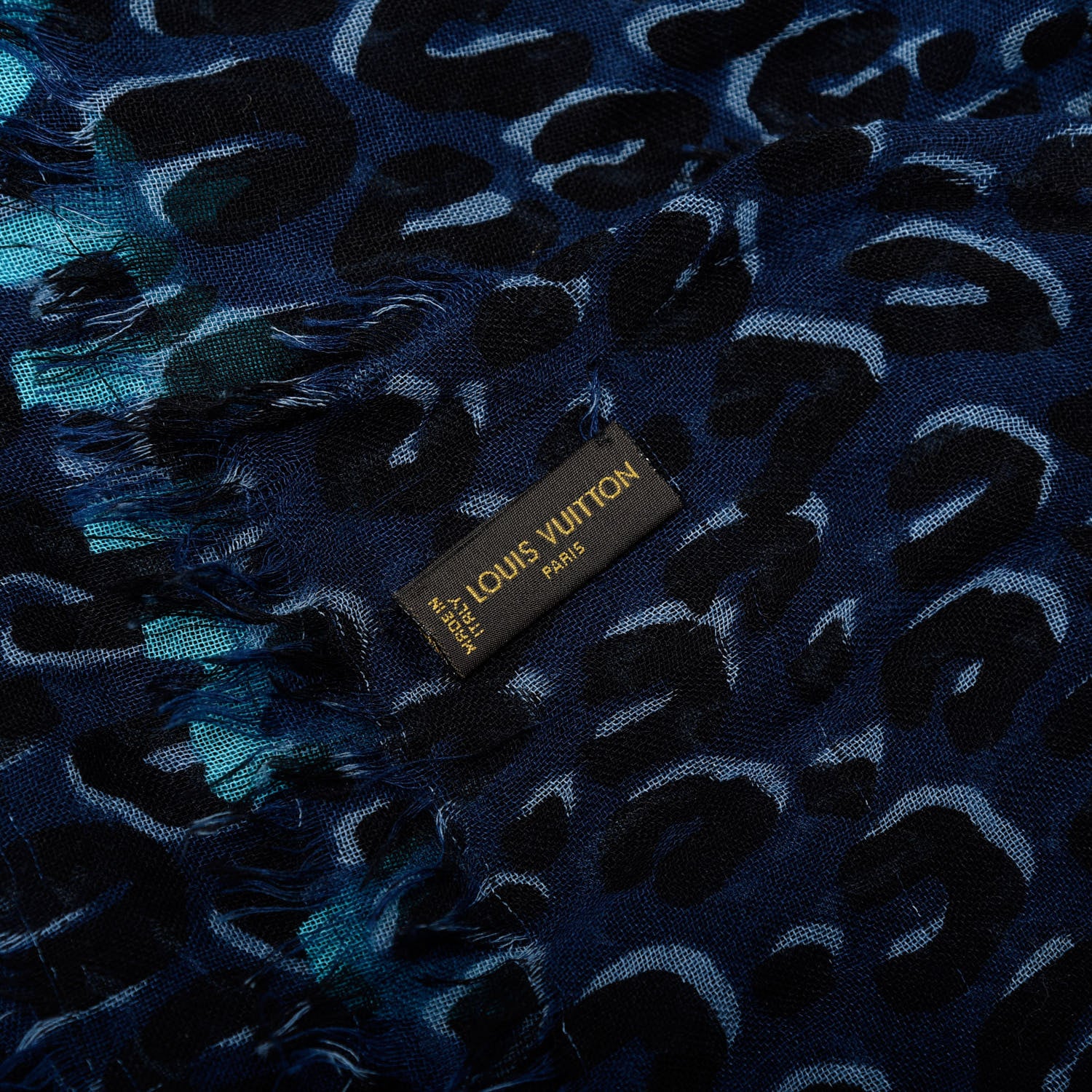 Louis Vuitton Cashmere Silk Leopard Etole Stole Blue 3 of 4