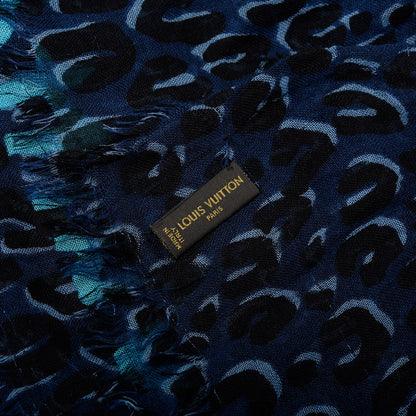 Louis Vuitton Cashmere Silk Leopard Etole Stole Blue 3 of 4