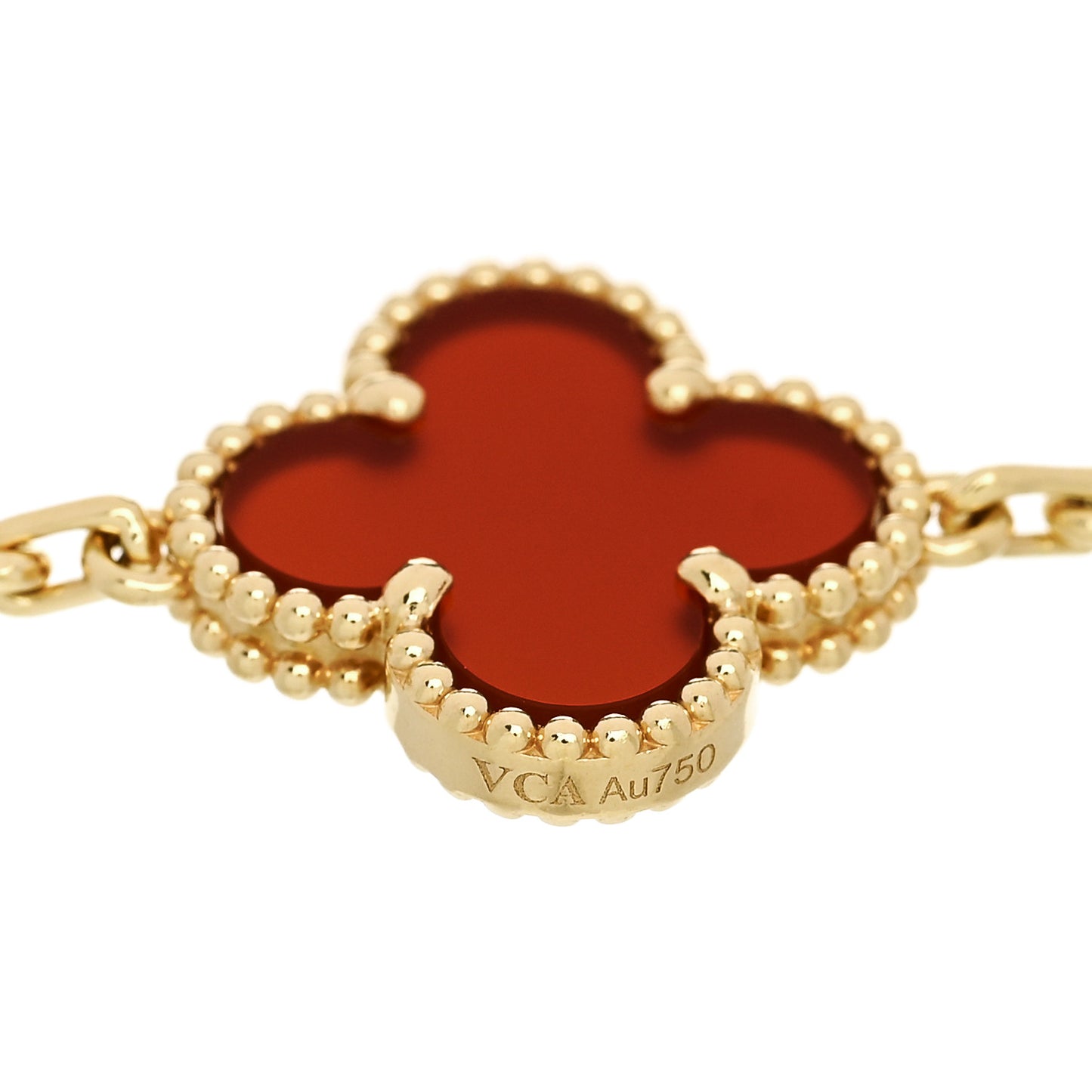 18K Yellow Gold Carnelian 5 Motifs Vintage Alhambra Bracelet