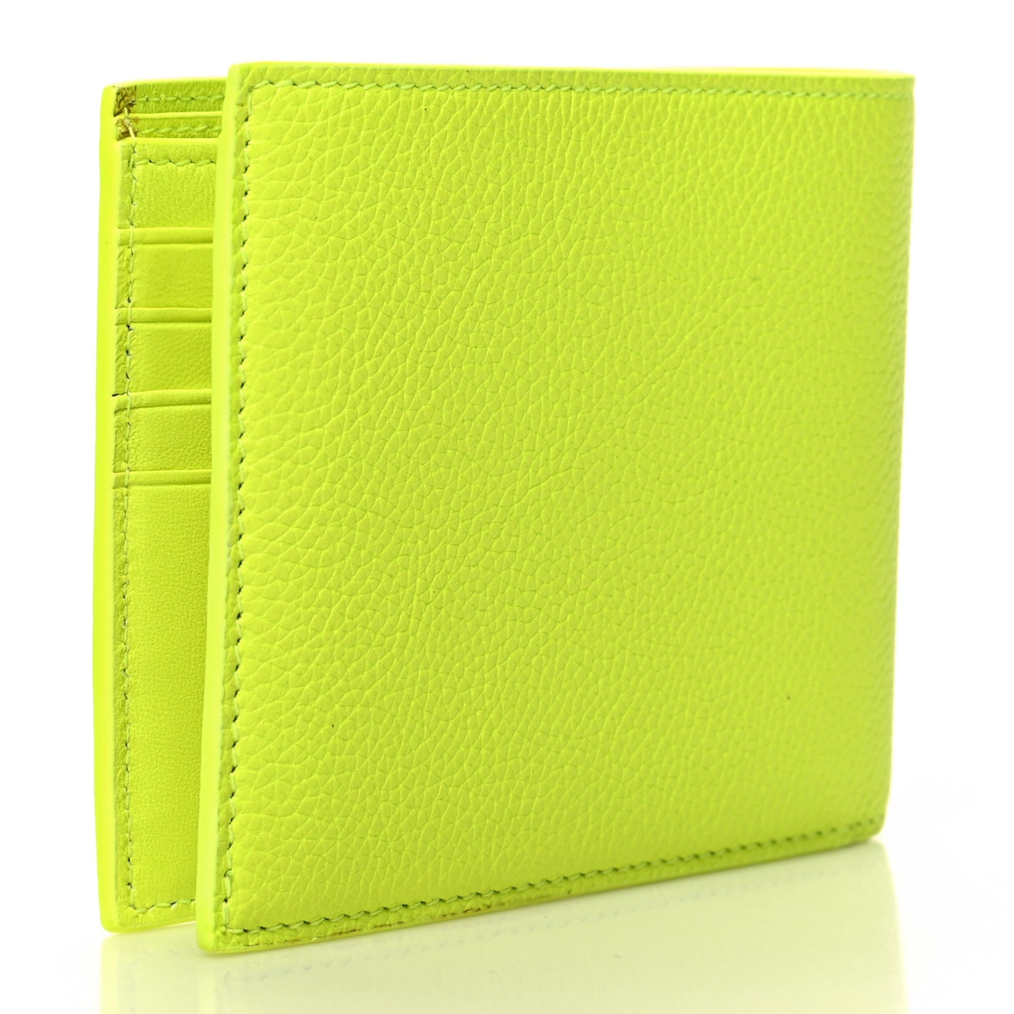 Grained Calfskin Logo Cash Square Bi-Fold Wallet Fluo Yellow Black