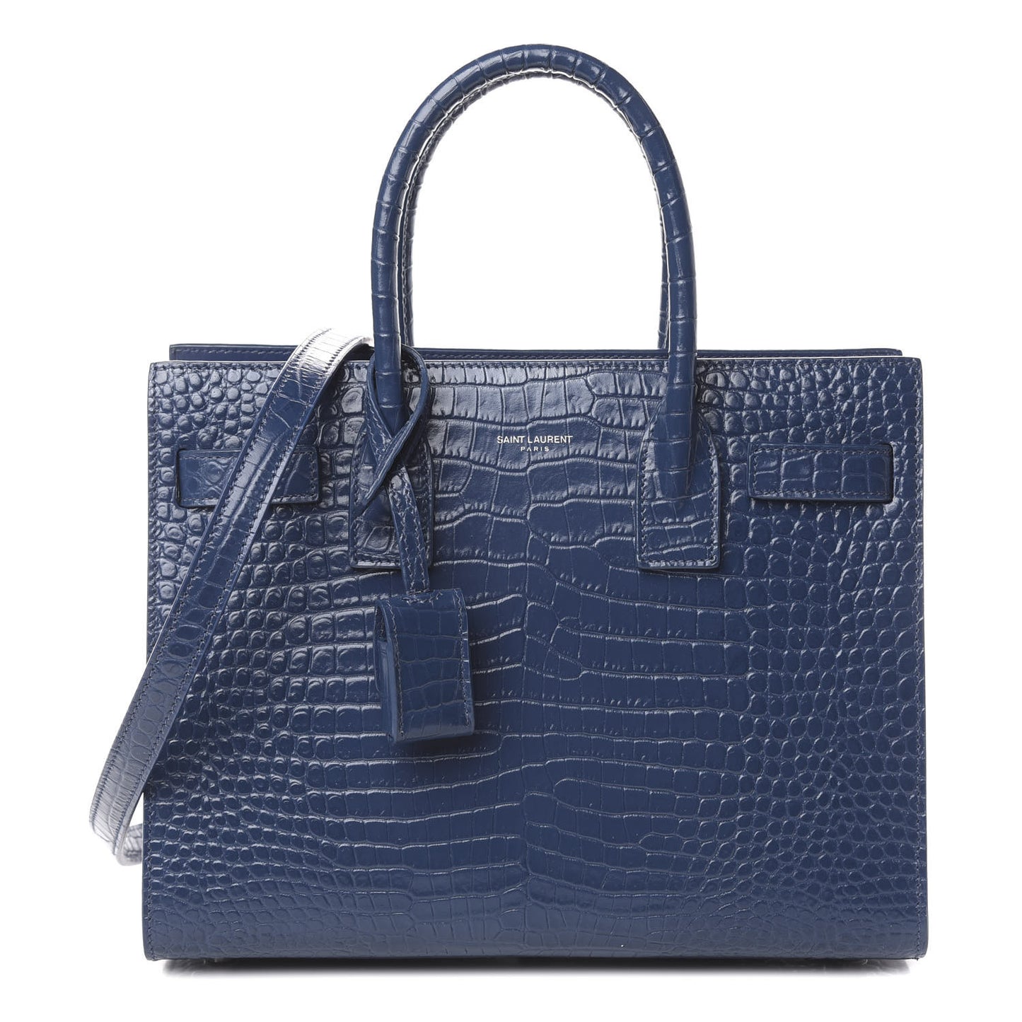 Calfskin Crocodile Embossed Baby Sac De Jour Denim
