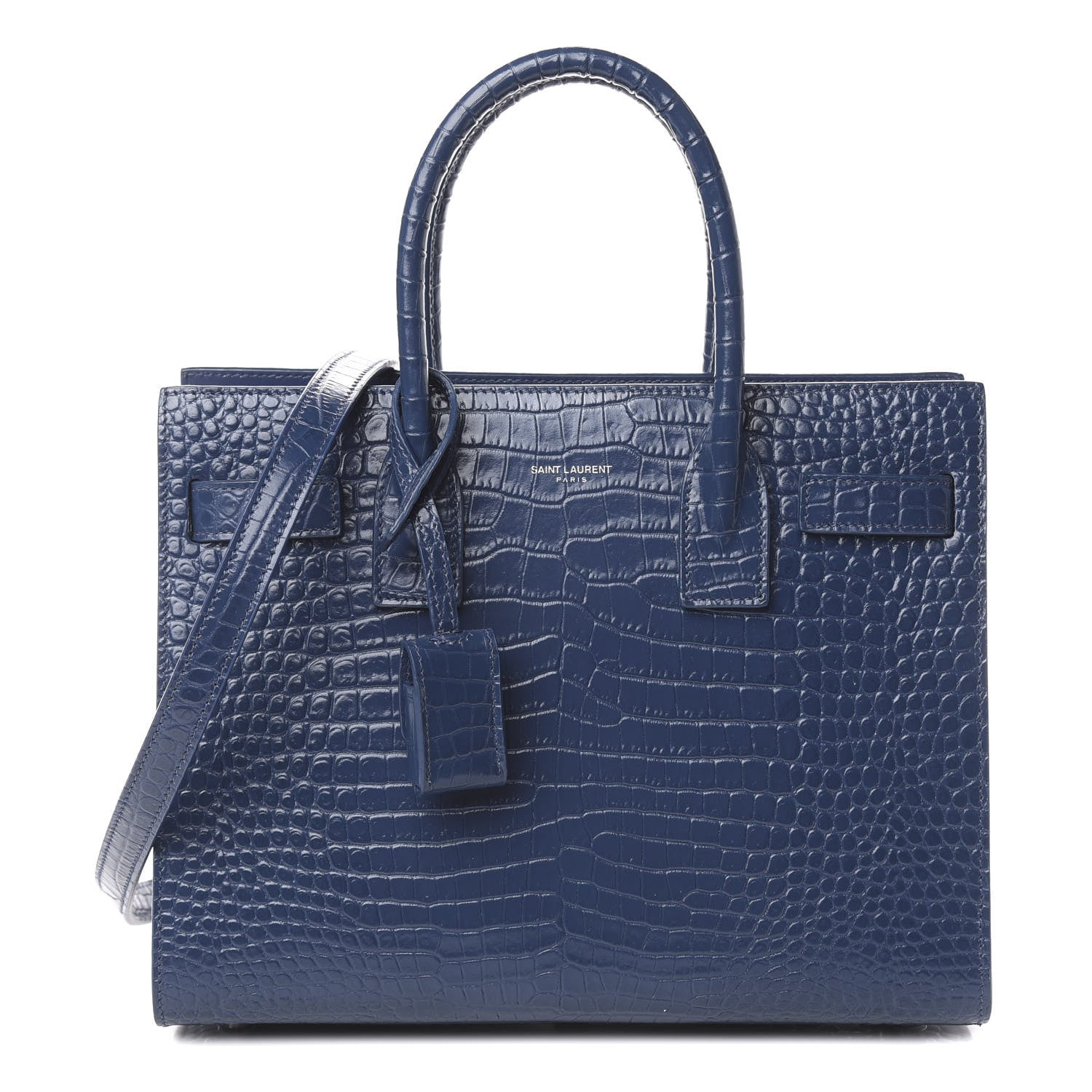 Saint Laurent Calfskin Crocodile Embossed Baby Sac De Jour Denim 1 of 8