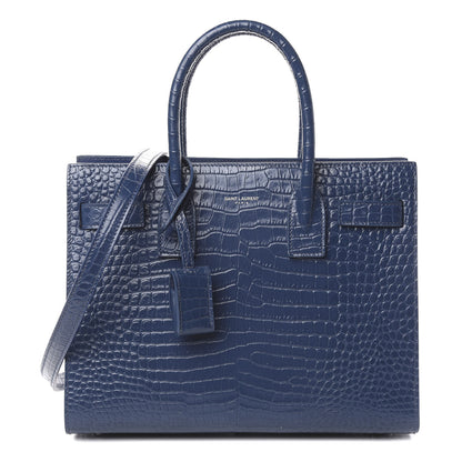 Saint Laurent Calfskin Crocodile Embossed Baby Sac De Jour Denim 1 of 8