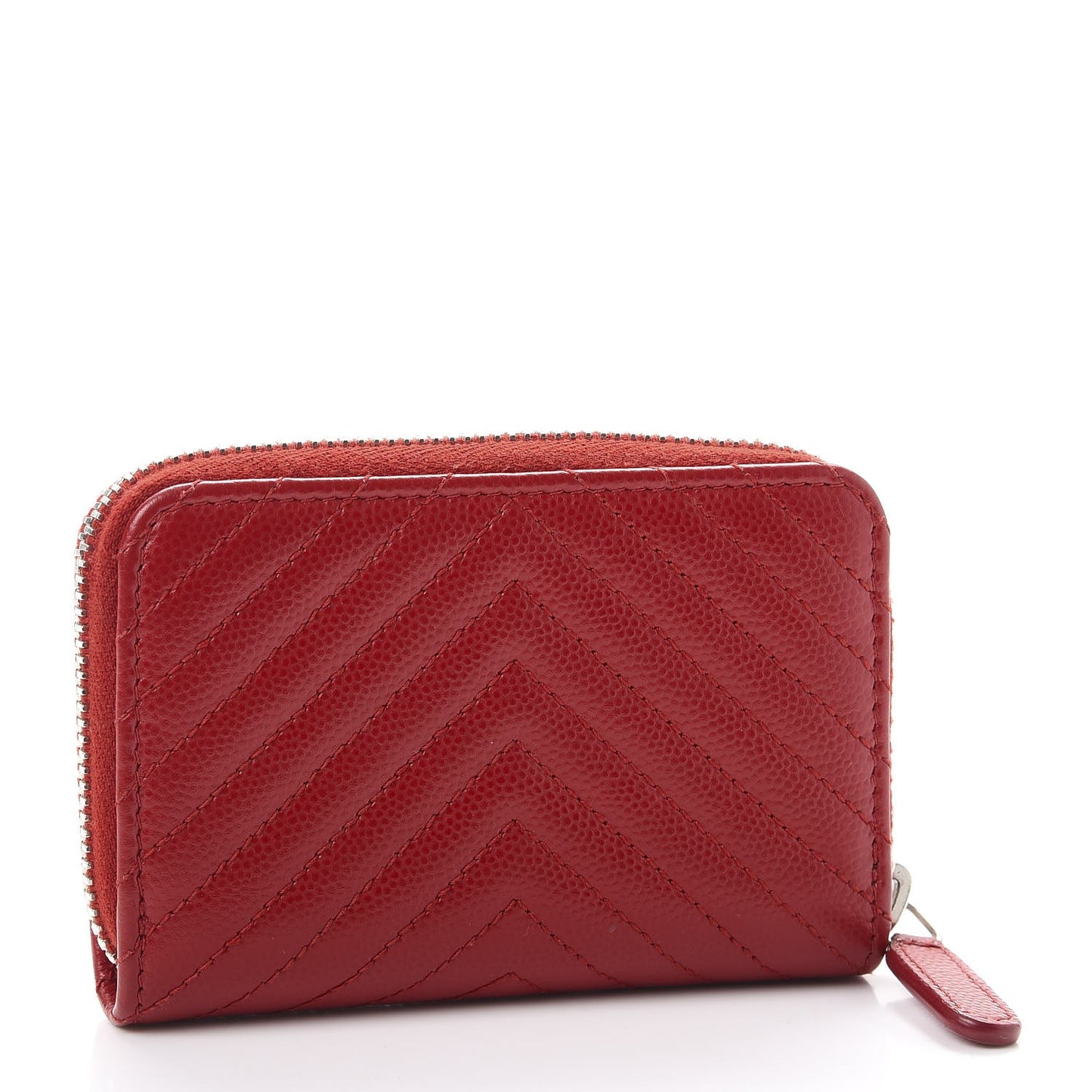 Caviar Chevron Quilted Zip Around Coin Purse Red