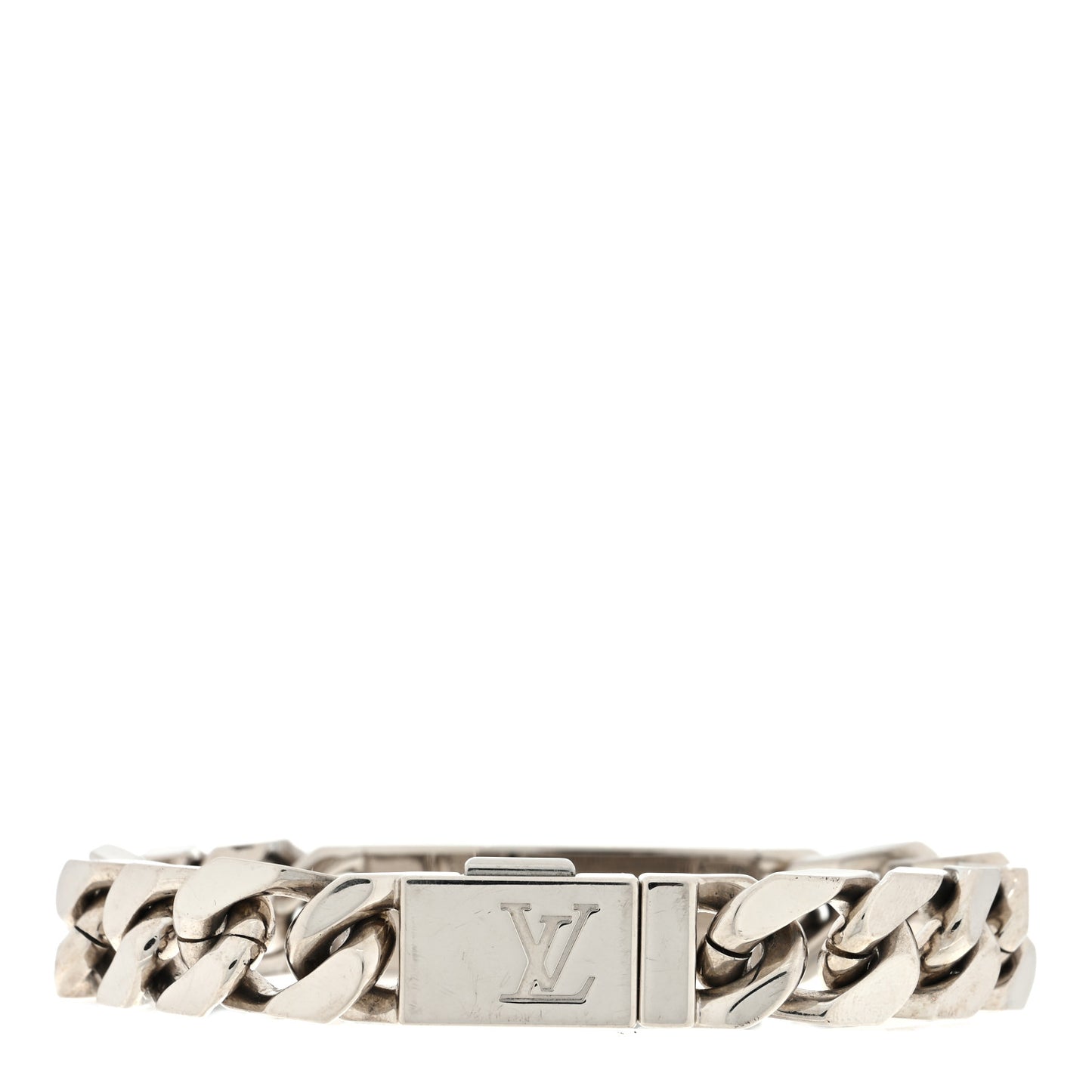Zamac Palladium Monogram Chain Bracelet Silver