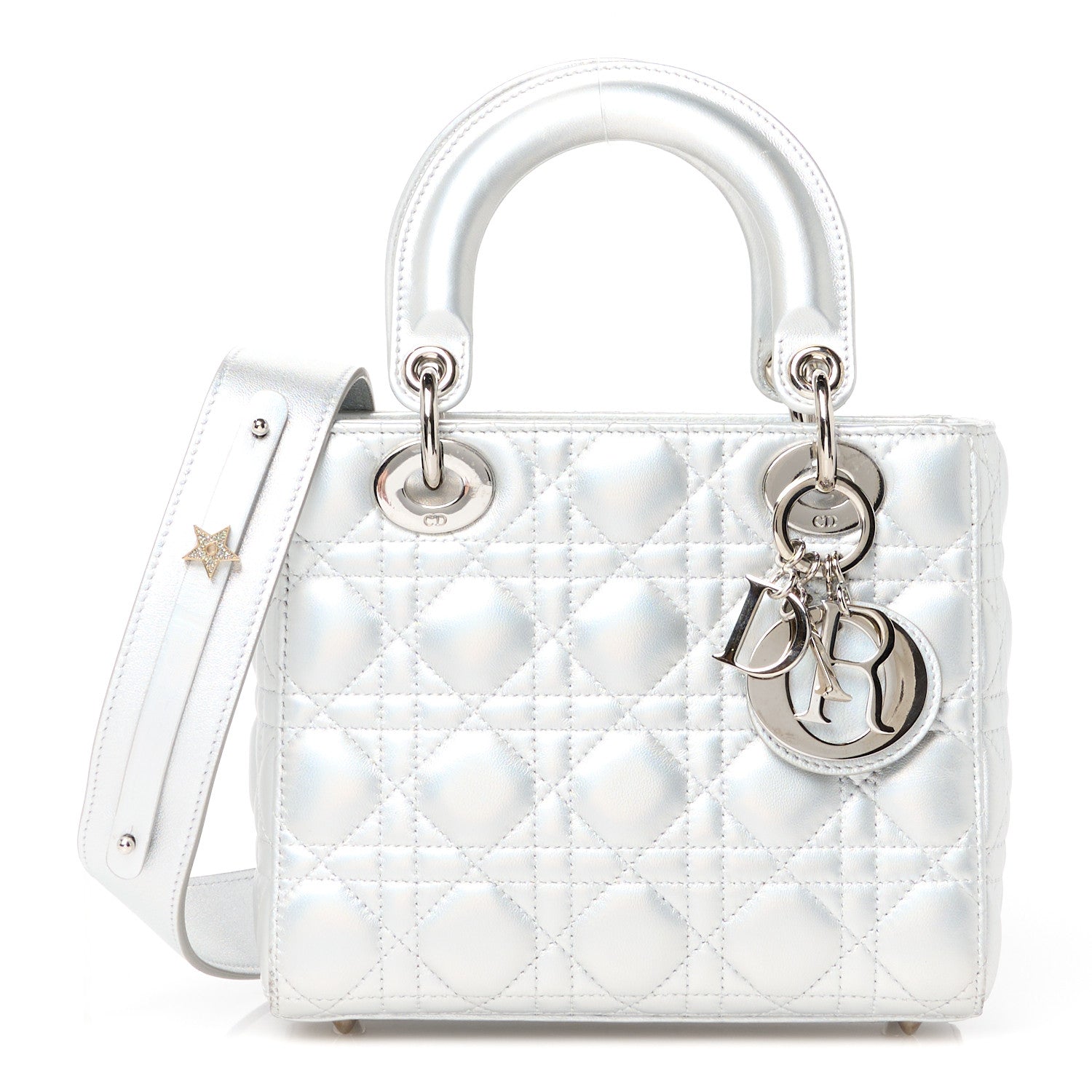 Christian Dior Iridescent Metallic Lambskin Cannage Small My ABCDior Lady Dior Silver 1 of 10