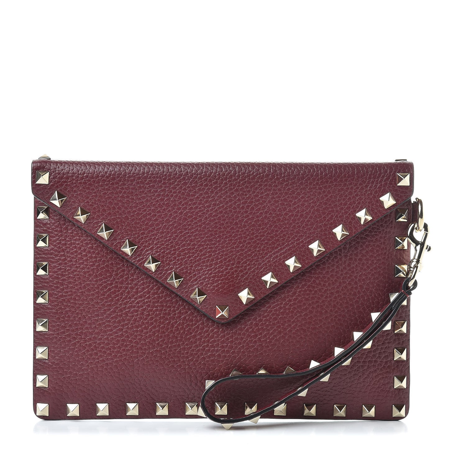 Pebbled Calfskin Medium Rockstud Envelope Flat Wristlet Pouch Rubin