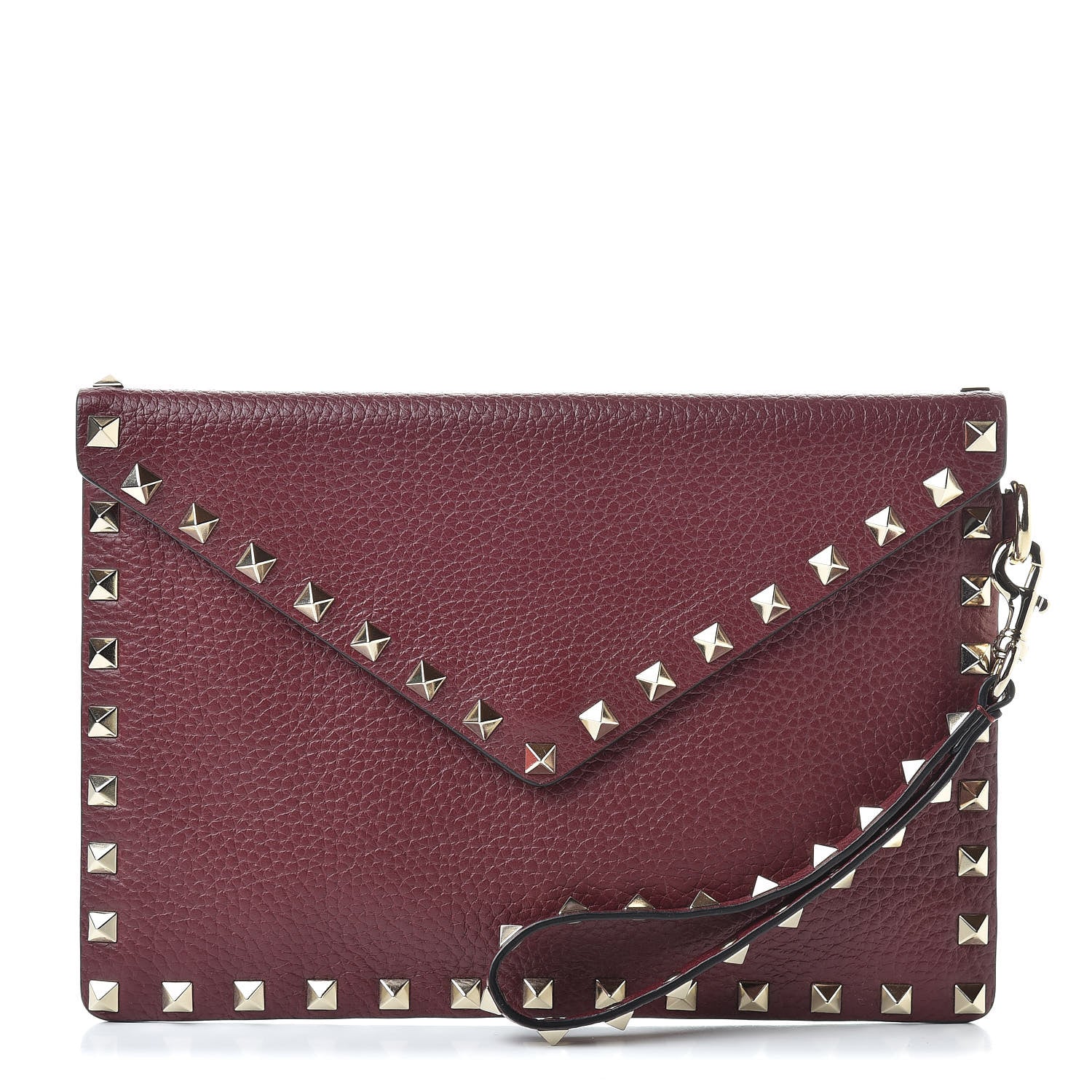 Valentino Garavani Pebbled Calfskin Medium Rockstud Envelope Flat Wristlet Pouch Rubin 1 of 9