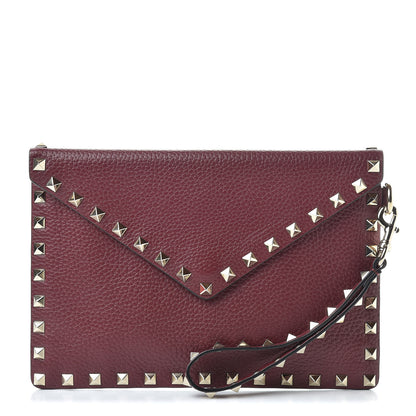 Valentino Garavani Pebbled Calfskin Medium Rockstud Envelope Flat Wristlet Pouch Rubin 1 of 9