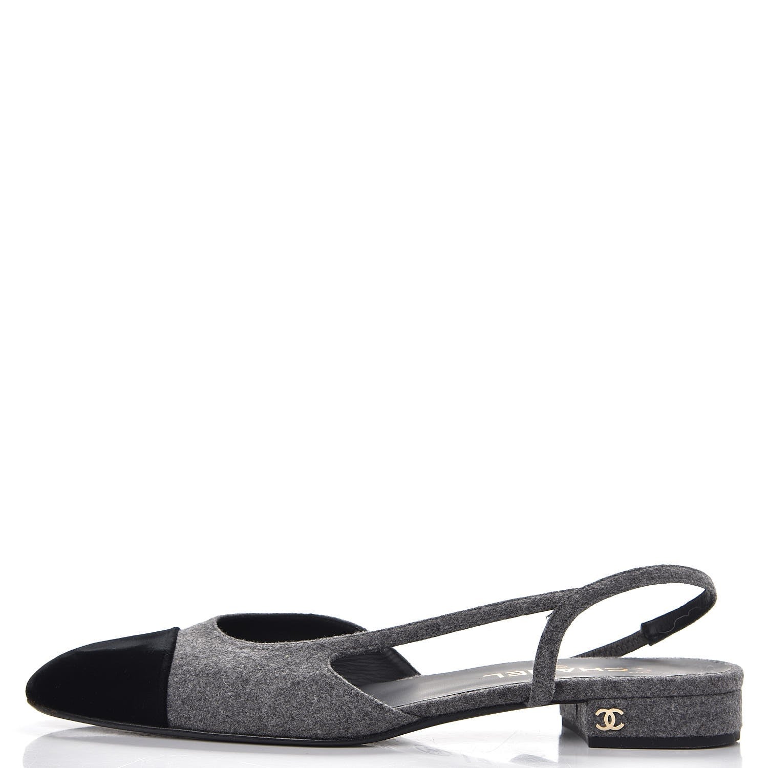Chanel Wool Velvet Cap Toe CC Slingback Pumps 40.5 Grey Black 1 of 10
