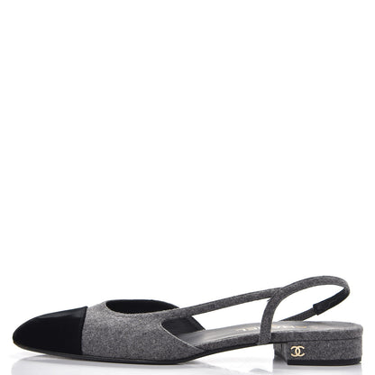 Chanel Wool Velvet Cap Toe CC Slingback Pumps 40.5 Grey Black 1 of 10