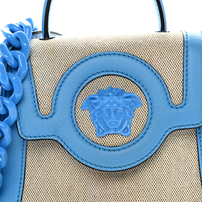 Versace Grained Calfskin Canvas Small La Medusa Chain Top Handle Handbag Rope Blue 8 of 10