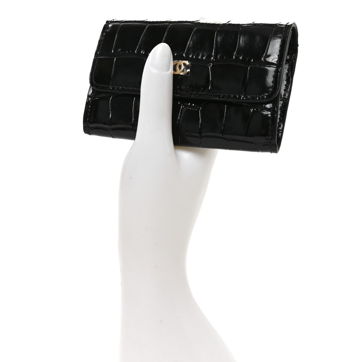 Chanel Calfskin Crocodile Embossed Crococo Flap Card Holder Black 2 of 9