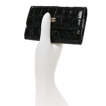 Chanel Calfskin Crocodile Embossed Crococo Flap Card Holder Black 2 of 9