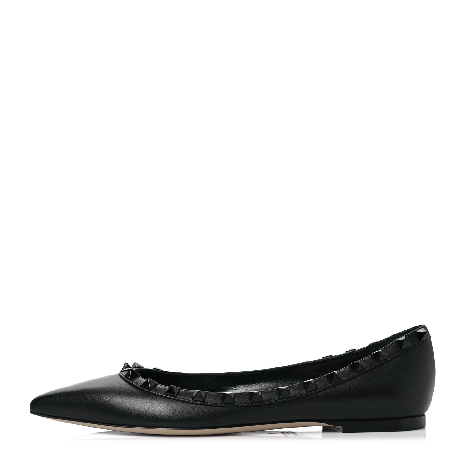 Valentino Garavani Calfskin Lacquered Monochrome Rockstud Ballerina Flats 37 Black 1 of 8