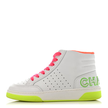 Chanel Calfskin Womens Logo High Top Sneakers 37 White Multicolor 1 of 13