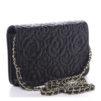 Chanel Caviar Camellia Embossed Wallet On Chain WOC Black 3 of 12