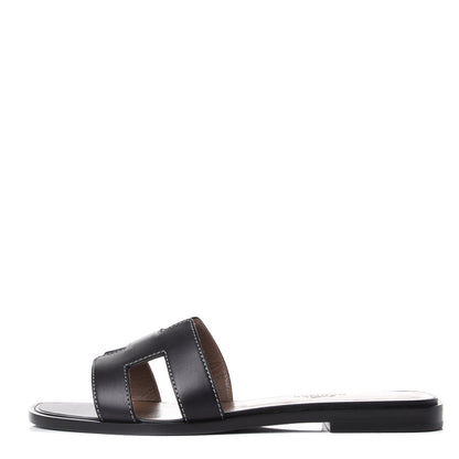 Hermes Box Calfskin Oran Sandals 35.5 Black 1 of 11