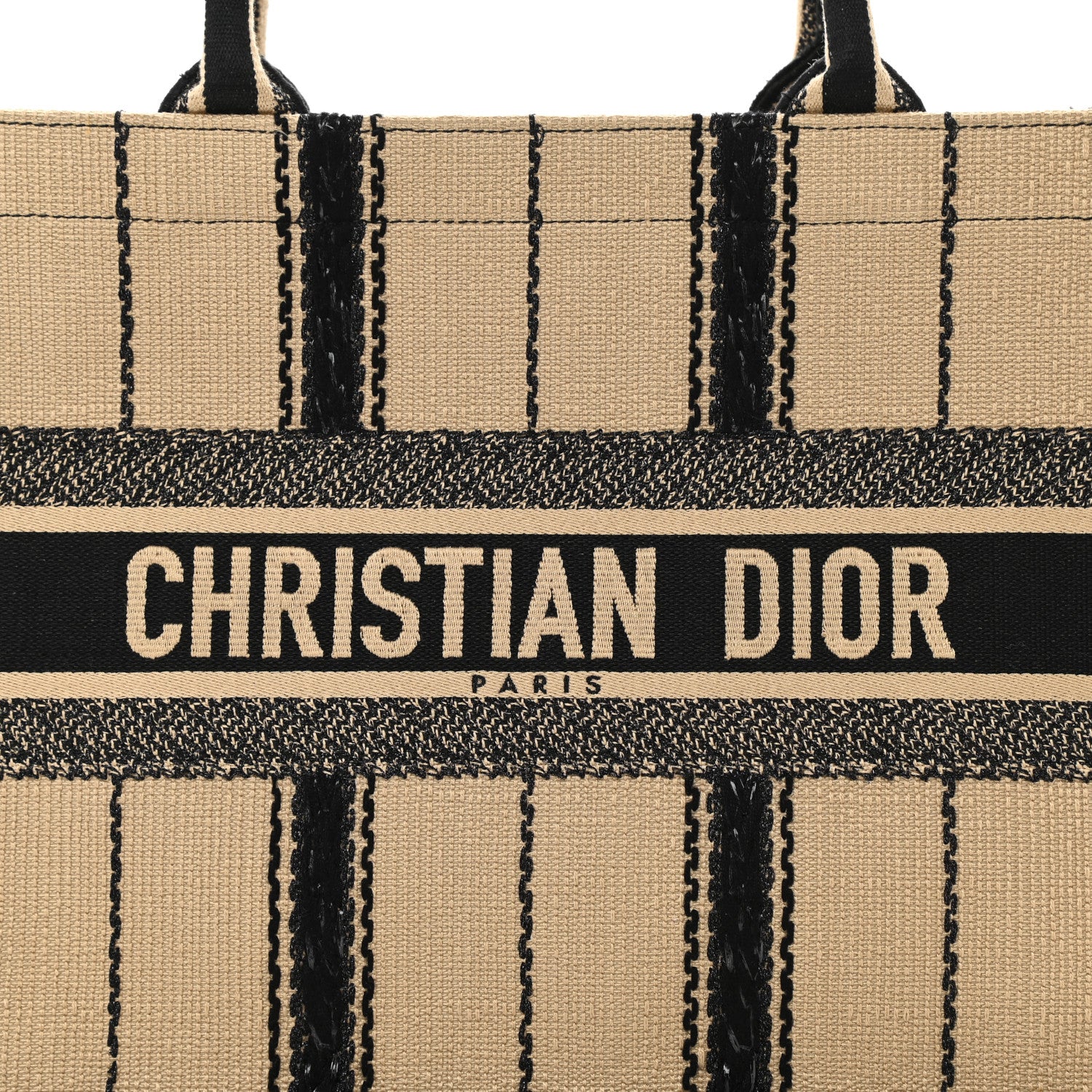 Christian Dior Canvas Embroidered Medium Bayadere Book Tote Black Beige 10 of 10