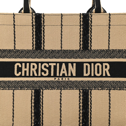 Christian Dior Canvas Embroidered Medium Bayadere Book Tote Black Beige 10 of 10