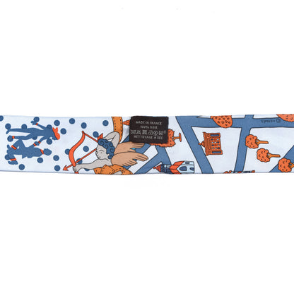 Hermes Silk Les Nouveaux Amoureux de Paris Twilly Ciel Blue Jean Orange 2 of 6