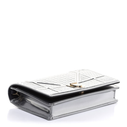 Christian Dior Metallic Patent Micro-Cannage Diorama Wallet on Chain Pouch Silver 4 of 10