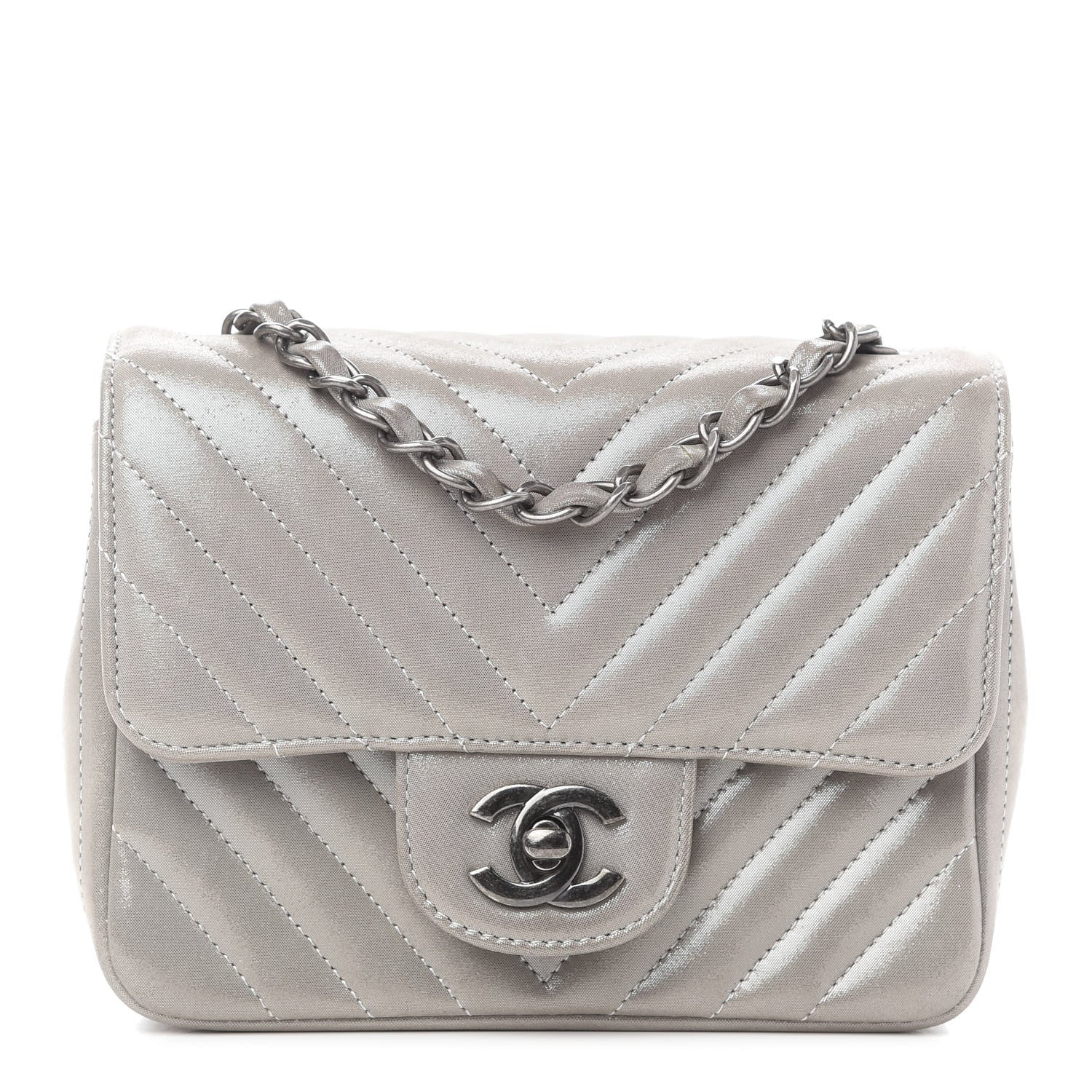 Chanel Iridescent Calfskin Chevron Quilted Mini Square Flap Silver 1 of 9