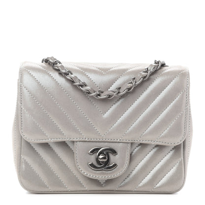 Chanel Iridescent Calfskin Chevron Quilted Mini Square Flap Silver 1 of 9