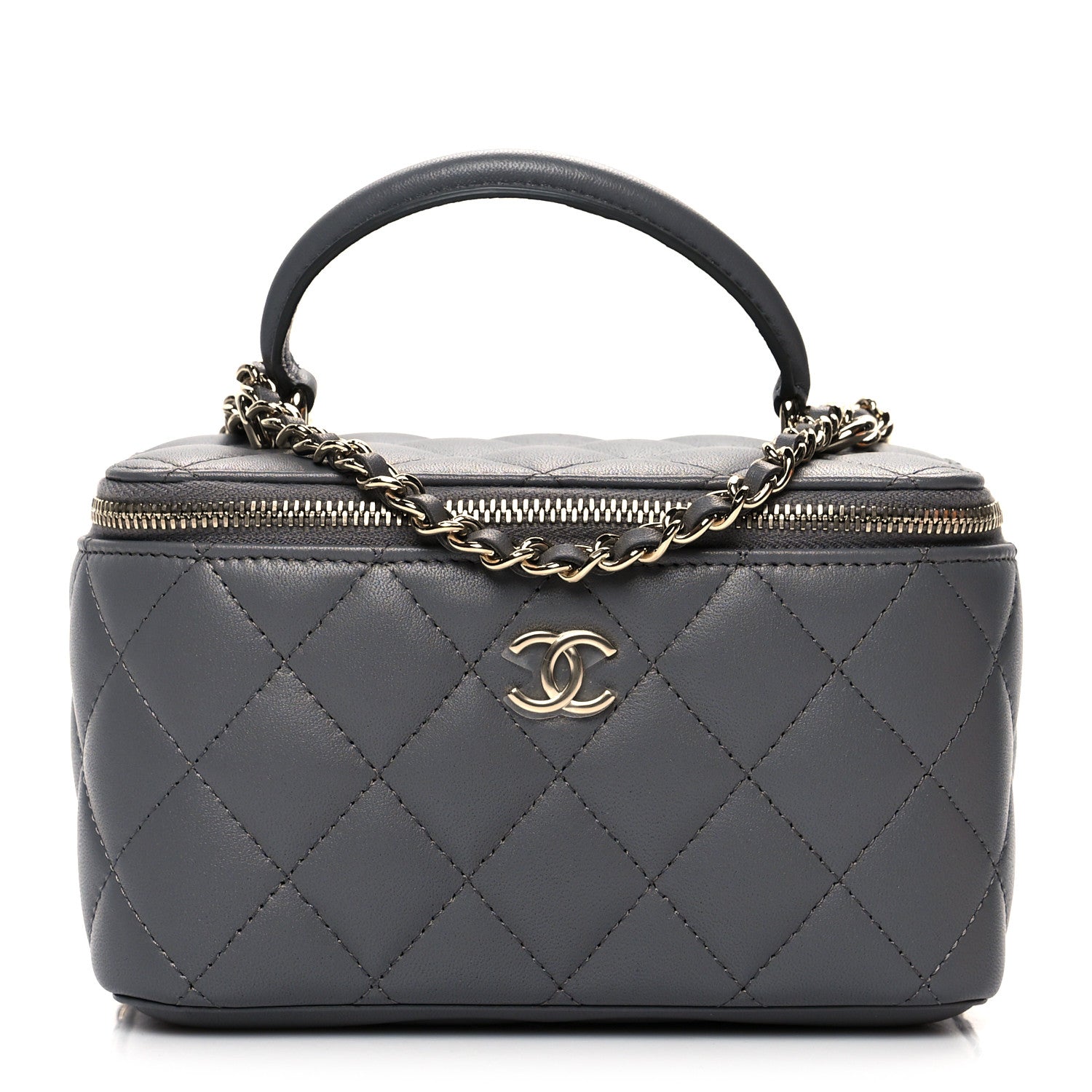 Chanel Lambskin Quilted Small Top Handle Vanity Case With Chain Grey 1 of 10