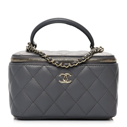 Chanel Lambskin Quilted Small Top Handle Vanity Case With Chain Grey 1 of 10