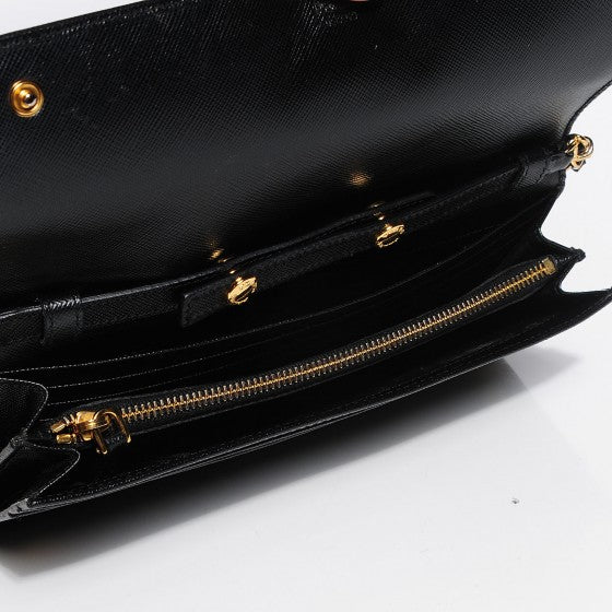Prada Saffiano Metal Oro Chain Wallet Nero Black 7 of 18
