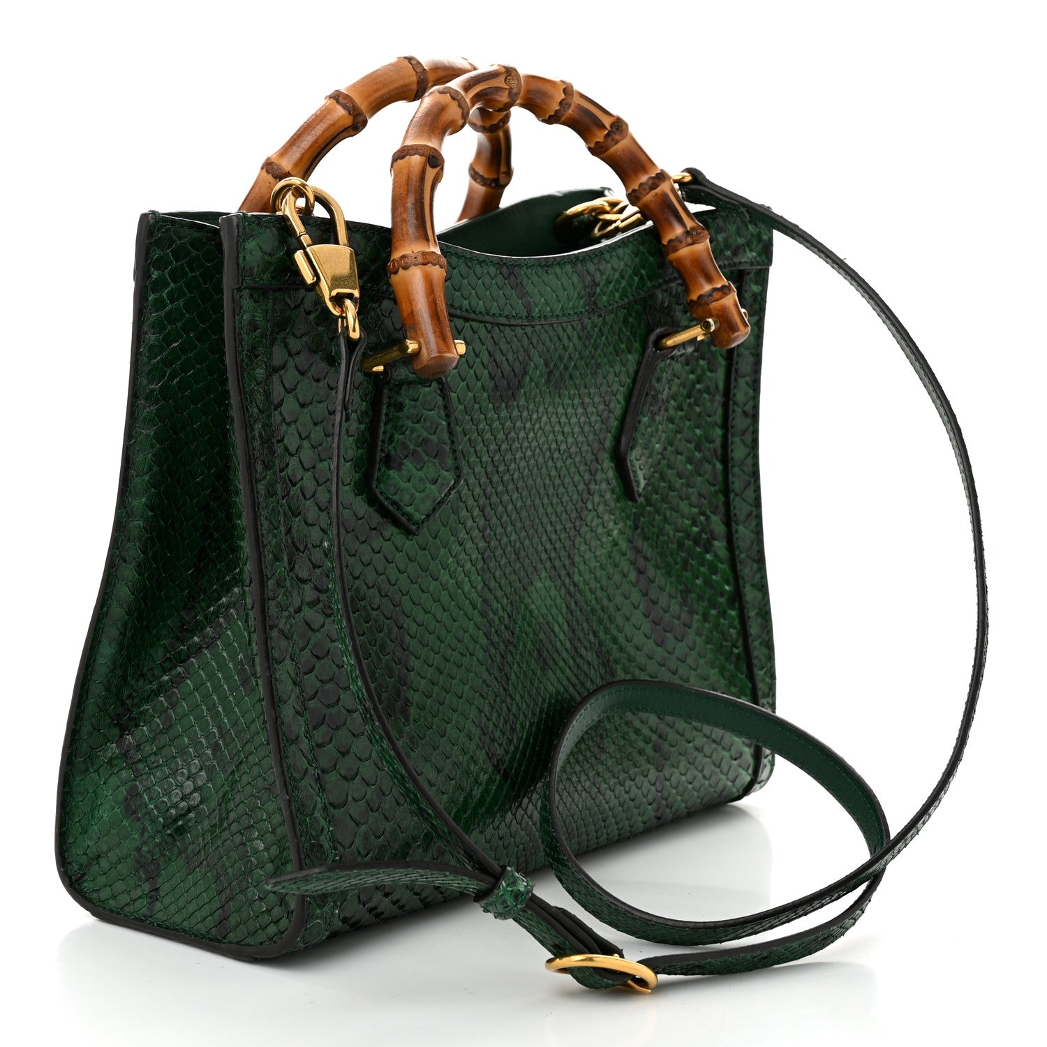 Gucci Snakeskin Small Diana Tote Green Black 3 of 10