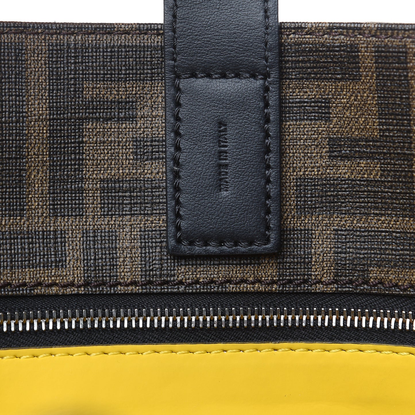 Glazed Fabric Vitello Century FF 1974 Roma Amor Tote Tobacco Moro Black Limone