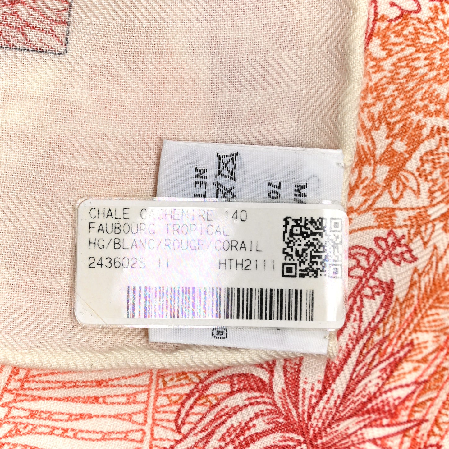 Cashmere Silk Faubourg Tropical Shawl 140 White Rouge Corail