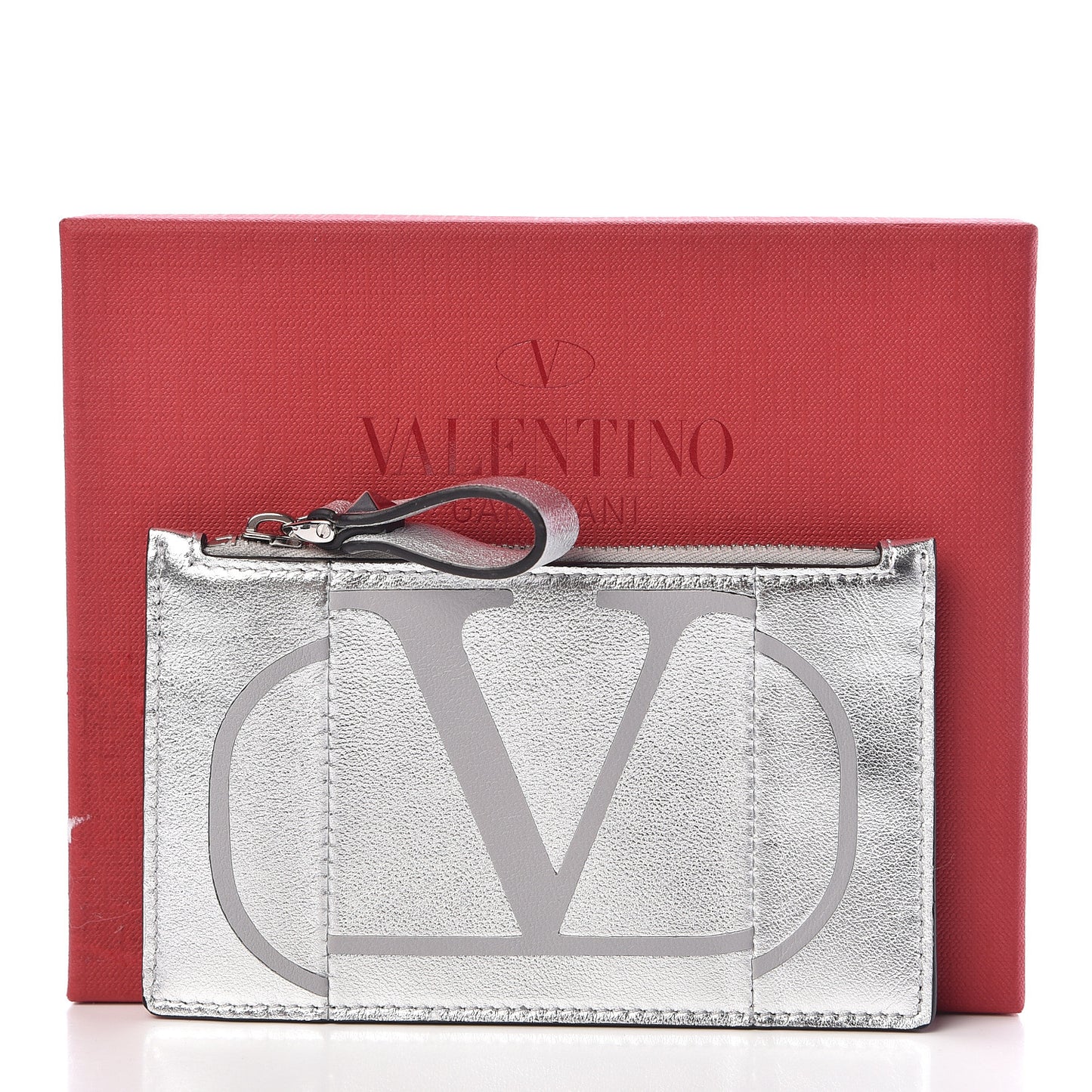 Metallic Calfskin Go Logo Coin Case Card Holder Silver
