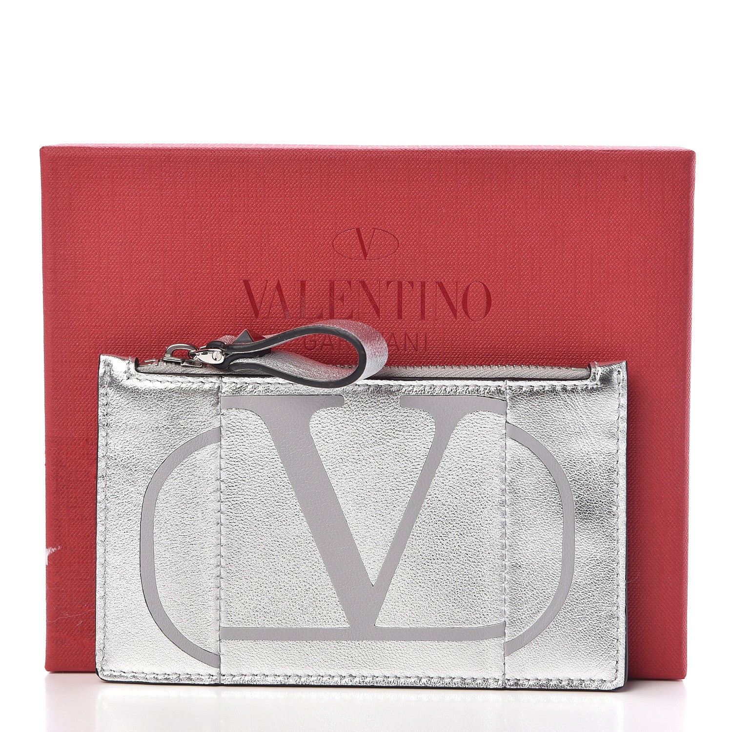 Valentino Garavani Metallic Calfskin Go Logo Coin Case Card Holder Silver 8 of 8