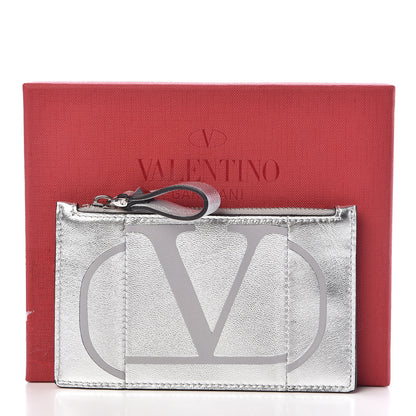 Valentino Garavani Metallic Calfskin Go Logo Coin Case Card Holder Silver 8 of 8