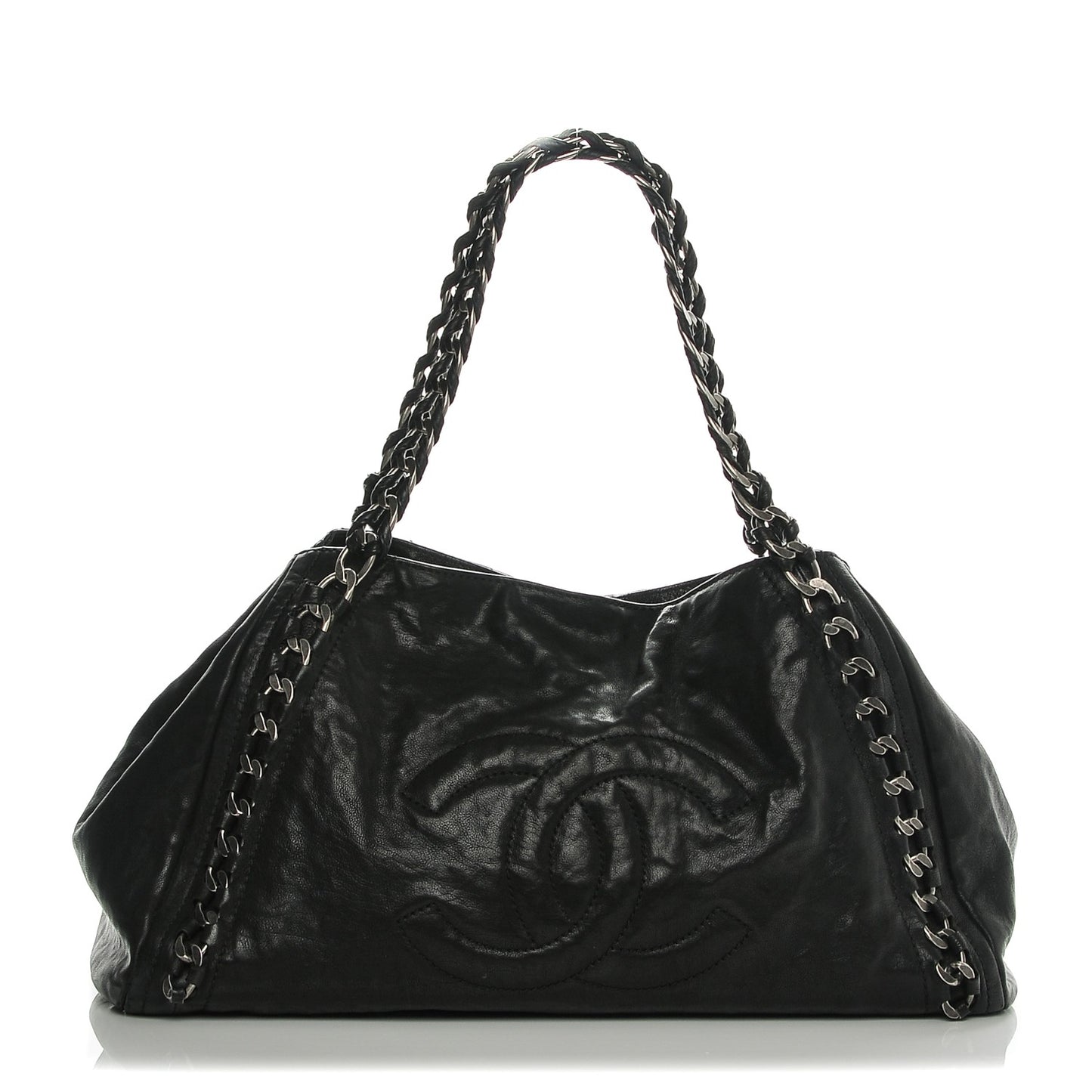 Glazed Caviar East West Modern Chain Tote Black