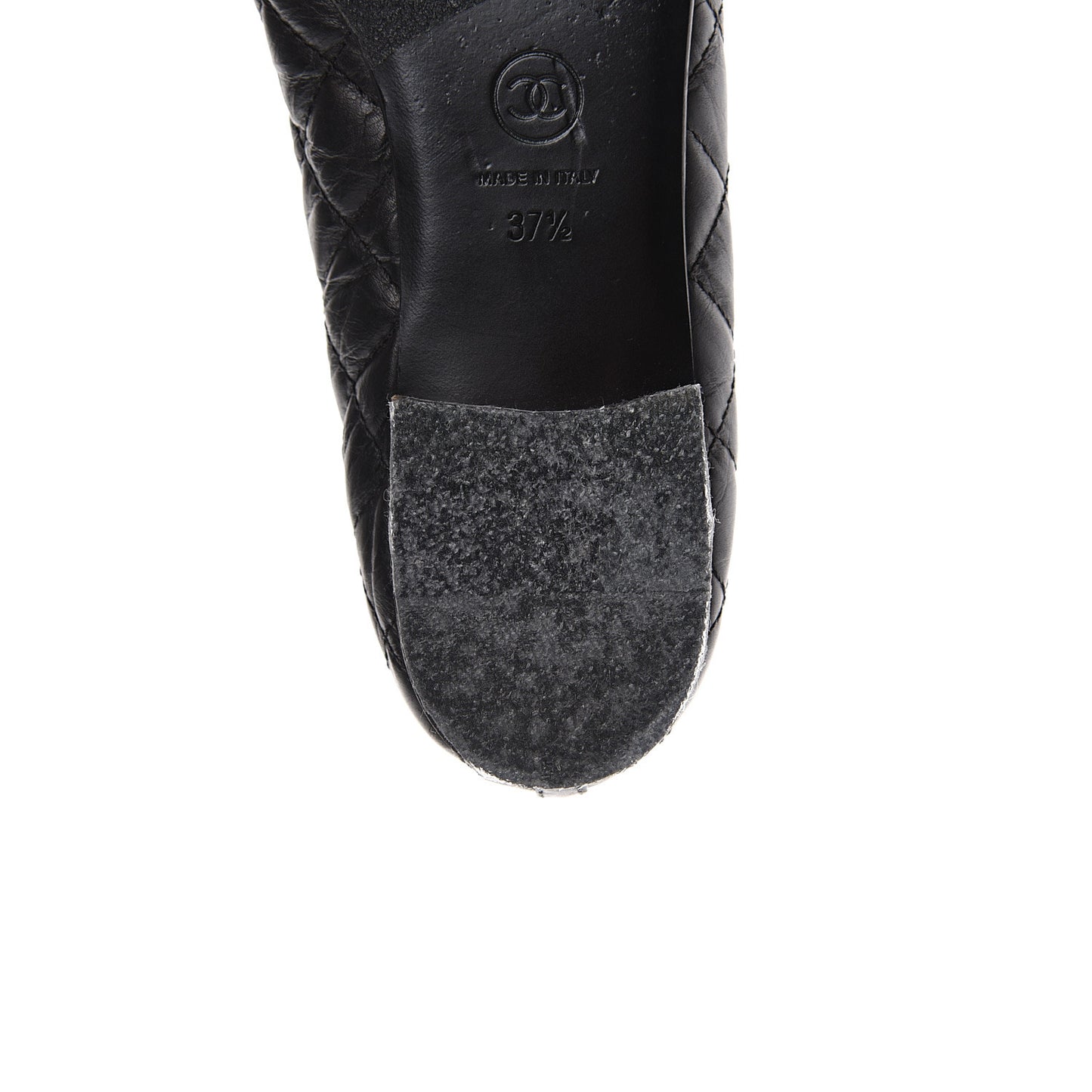 Aged Calfskin Quilted Cap Toe Ballerina Flats 37.5 Black