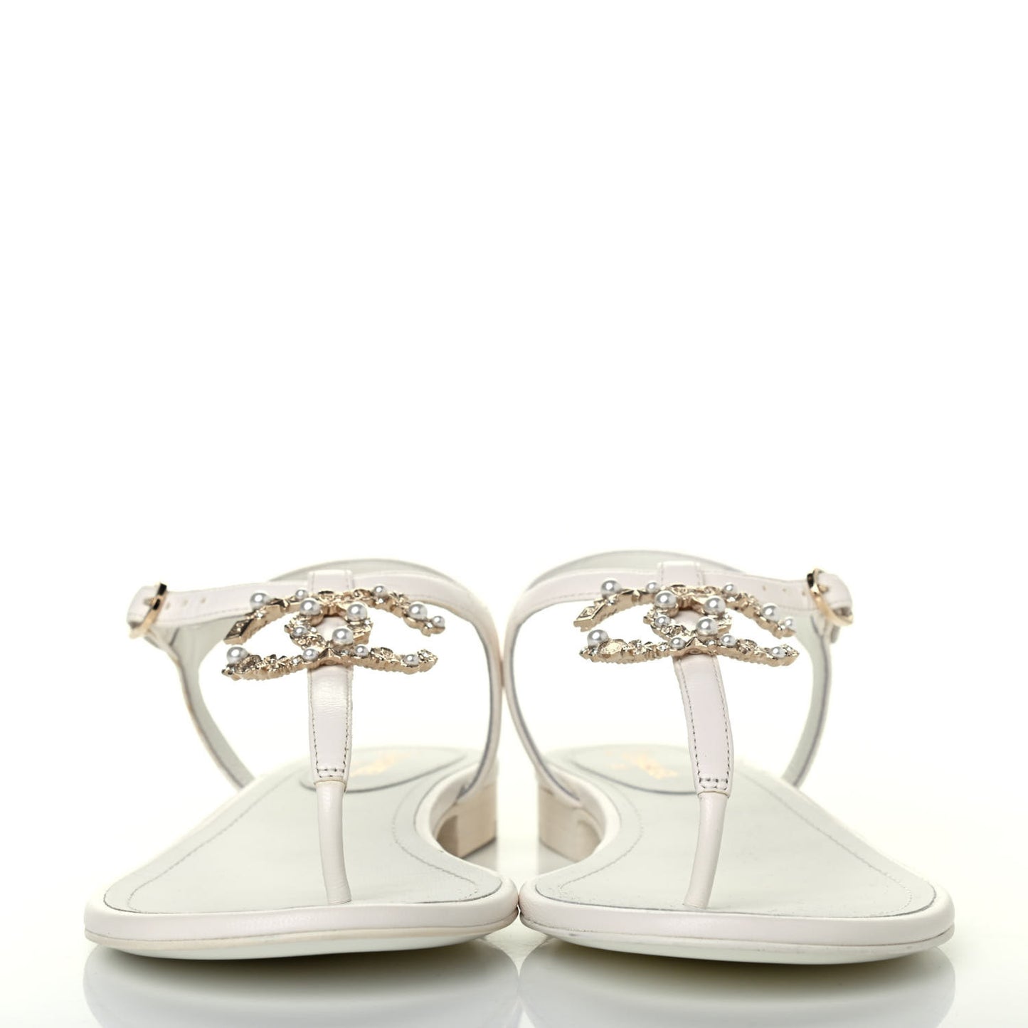 Lambskin Pearl CC Thong Sandals 37 White